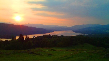The sun going down on Windermere from Brant Fell